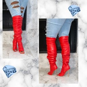 Red Peeptoe OTK Boots